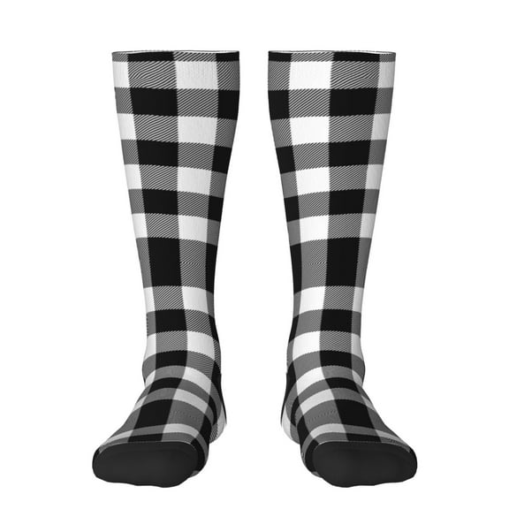 Rateoe White And Black Plaid Pattern Women’s Knee High Crew Socks,Trouser Socks Comfortable, Breathable, Moisture-Wicking and Soft