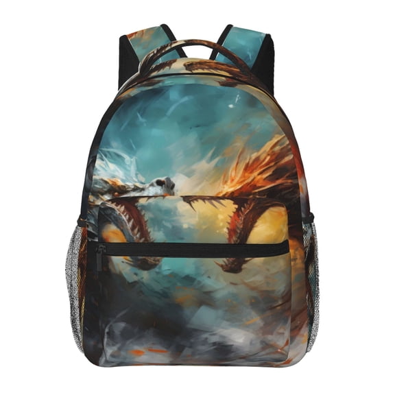 Rateoe White And Red Sketch Dragon Pattern Casual Backpack for School, Work, Travel Adjustable Straps, Multiple Compartments Ergonomic Design, Fits Laptops and Tablets