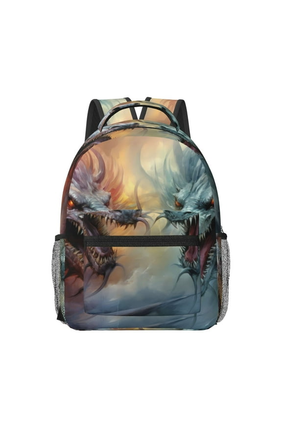 White And Red Storm Dragon Pattern Durable Student Backpack Laptop Bag- Ergonomic Design, Waterproof Twill Fabric - Ideal for School, Travel, and Outdoor Activities