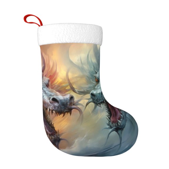 Rateoe White And Red Storm Dragon Print Christmas Stockings,18 Inch Large Christmas Stockings Decoration Ornaments for Holiday Home Fireplace Indoors