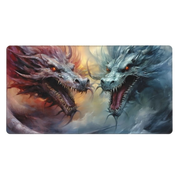 Rateoe White And Red Storm Dragon Print Mouse Pad - Extended Large Gaming Mousepad,Non-Slip Stitched Edge,16x29.5 Inch