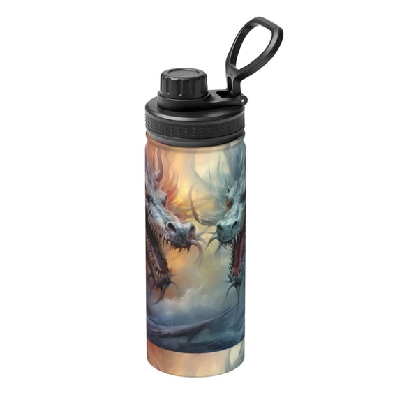 Rateoe White And Red Storm Dragon Printed 18oz Sports Insulated Water Bottle, Double-Wall Stainless Steel Kettle with Leak-Proof Cap and Carry Loop, BPA-Free for Outdoor, Gym, Camping, and Travel