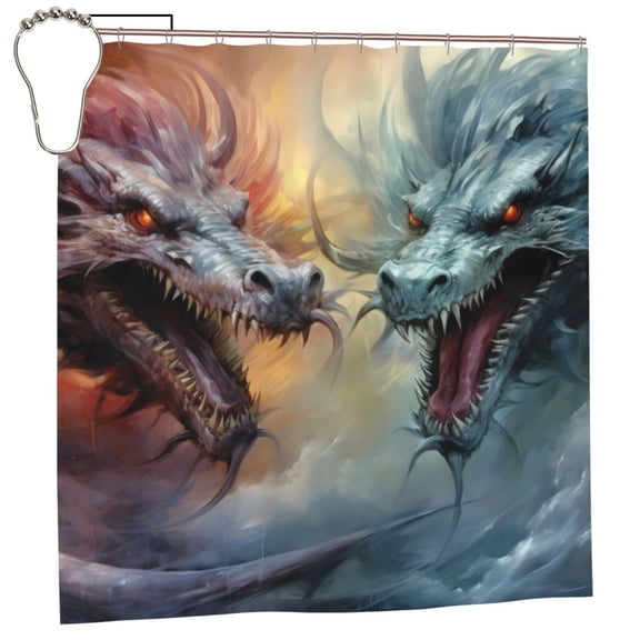 Rateoe White And Red Storm Dragon Shower Curtain - Fancy Bathroom Shower Curtain Sets - Waterproof Shower Curtain with Hooks with 12 Plastic Hooks 72x72 Inches