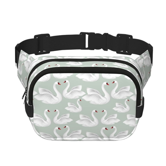 Rateoe White Birds Print Fanny Pack Belt Bag for Women and Men, Square Double-Layer Waterproof Waist Pack with Adjustable Strap for Hiking, Jogging, Cycling