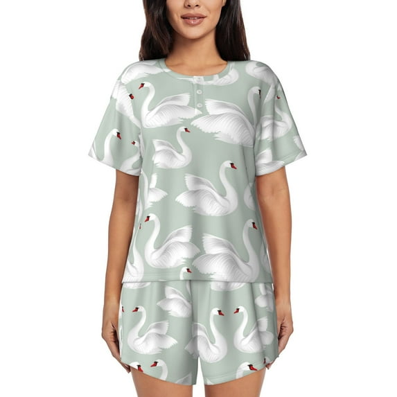 Rateoe White Birds for 2 Piece Short Sleeves Pajama Sets Casual Lounge Sleepwear Ladies Pjs Sets with Pocket-Large