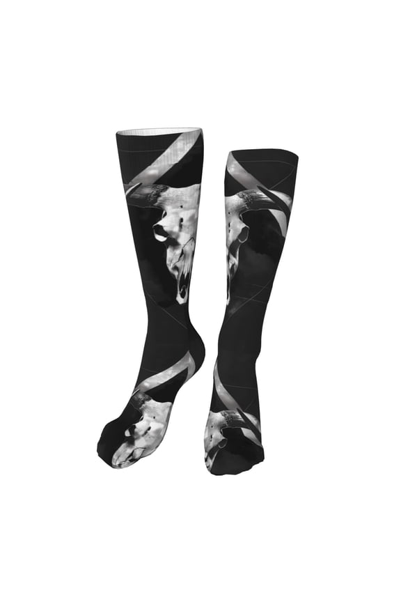 White Black Sheep skull print Women's Men's Novelty 20in Crew Socks Cotton Socks Knee High Socks for Walking,Running,Nurses,Pregnancy-One Size