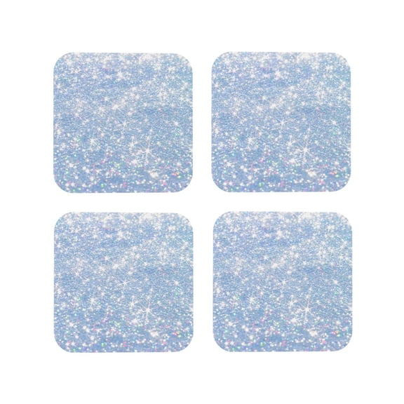 Rateoe White Bule Glitter Drawing Drink Coasters Set of 4 Leather Coasters Spill Protection for Table Desk,Durable and Non Slip Leather Coaster ,4 Inches Drink Mats-Square
