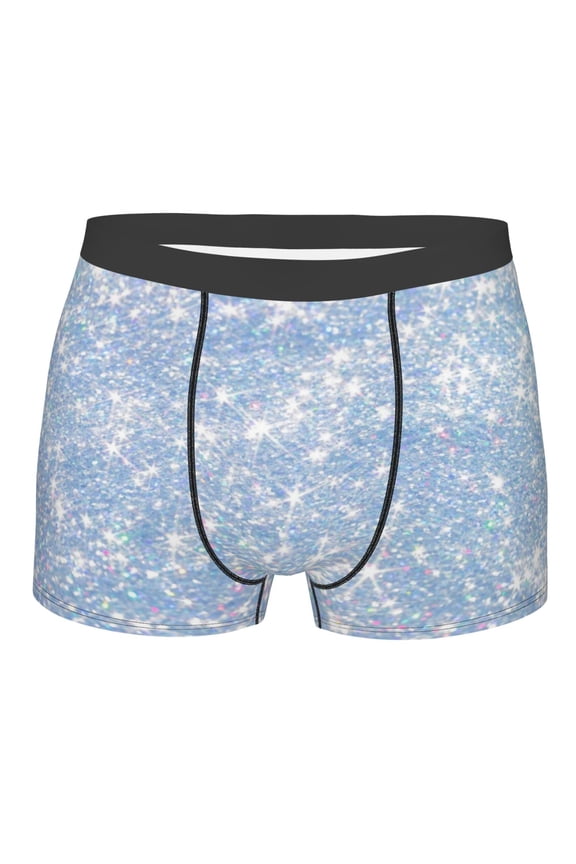 White Bule Glitter Mens Boxer Briefs Poly Spandex Performance Boxer Briefs Underwear Hem Boxer Briefs - Small
