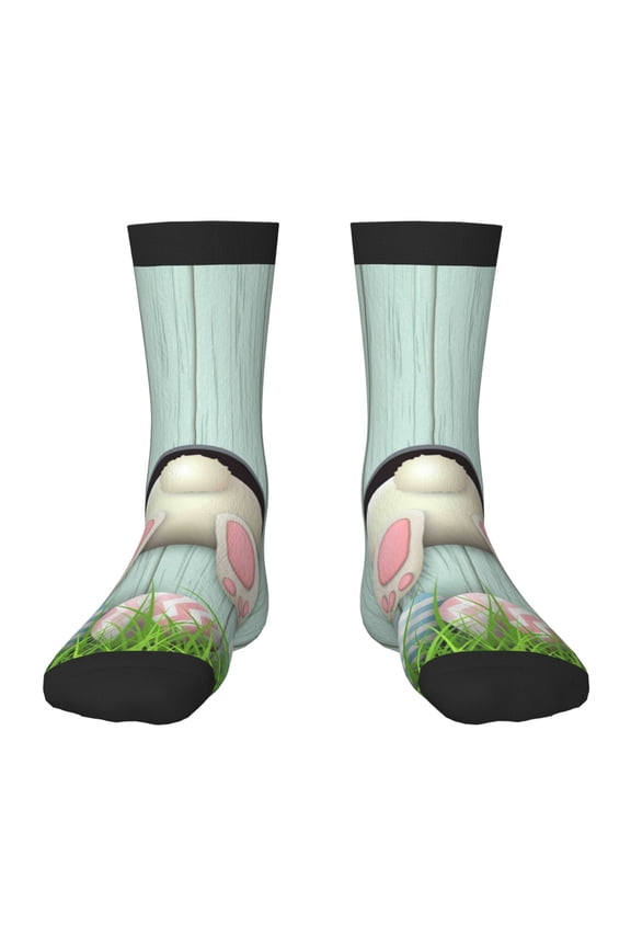 White Bunny Bottom And Easter Eggs Pattern Children's Socks, Socks Gifts ,kids Crew Soft Cotton Socks , Moisture-Wicking, Durable, Ideal for Daily Wear & Sports