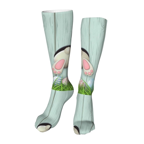 Rateoe White Bunny Bottom And Easter Eggs print Women's Men's Novelty 20in Crew Socks Cotton Socks Knee High Socks for Walking,Running,Nurses,Pregnancy-One Size