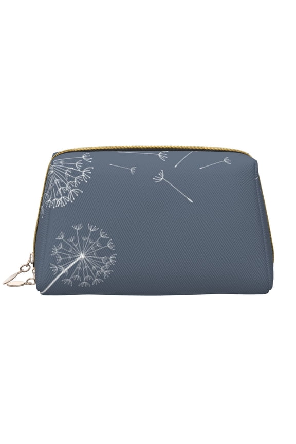 White Dandelion for Travel Makeup Bag,Large Capacity Cosmetic Bags for Women,Waterproof Portable Pouch Open Flat Toiletry Bag Make up Organizer