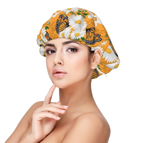 Rateoe White Floral and Butterflies Pattern Silk Satin Hair Bonnet for Sleeping, Adjustable Sleep Cap Turban for Women , Curly Straight Hair Long Large Braid