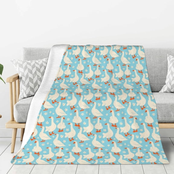 Rateoe White Geese and Flower Pattern Flannel Throw Blanket, Ultra-soft Blanket for Bed, Couch, Car, Hypoallergenic Anti-pilling blanket-80"x60"(Vertical)