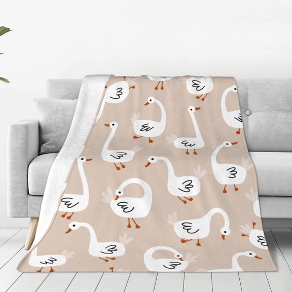 Rateoe White Goose Print Fuzzy Fleece Throw Blanket Extra Large,Super Soft,Fluffy and Warm Blankets for Couch,Bed,All Season Use (40"x30")