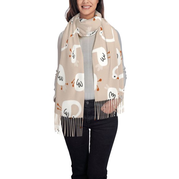 Rateoe White Goose Women's Traditional Scarf Wrap Tassel Shawl Fringes Neck Head Shawl Retro Scarf