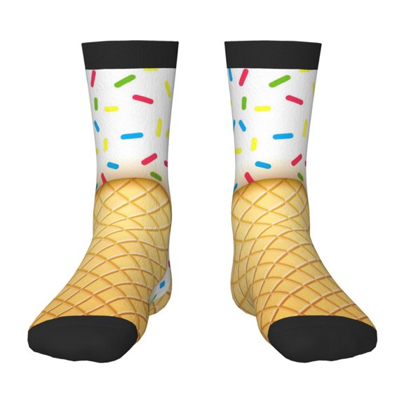 Rateoe White Ice Cream Pattern Children's Socks, Socks Gifts ,kids Crew Soft Cotton Socks , Moisture-Wicking, Durable, Ideal for Daily Wear & Sports
