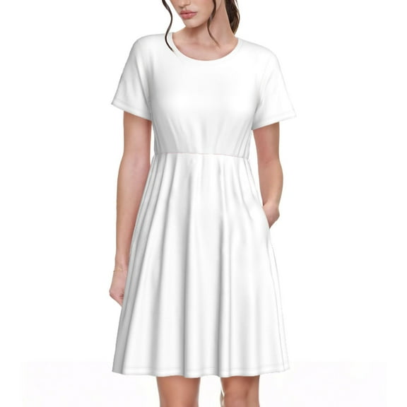 Rateoe White Pattern Women’s Short Sleeve Dress – Casual Elegant Summer A-Line Dress for Everyday Wear