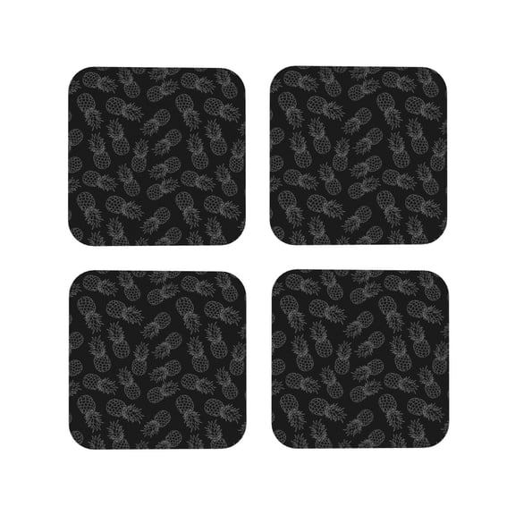 Rateoe White Pineapples Drawing Drink Coasters Set of 4 Leather Coasters Spill Protection for Table Desk,Durable and Non Slip Leather Coaster ,4 Inches Drink Mats-Square