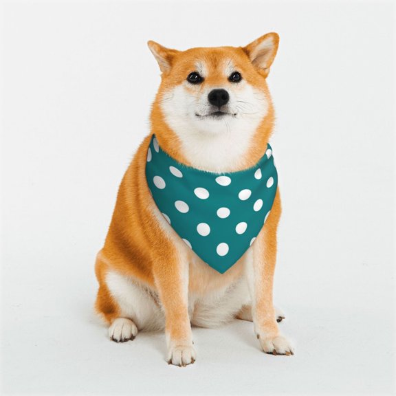 Rateoe White Polka Dots With Teal Background Print Pet Scarf for Dogs and Cats – Stylish Reflective Design, Breathable & Durable Pet Bandana with Quick-Release Buckle-Medium