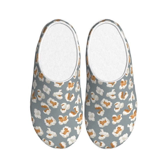 Rateoe White Popcorn Print Women's Men's Cotton Knit Slippers Lightweight Memory Foam Indoor House Shoes with Anti-Skid Sole-40/41