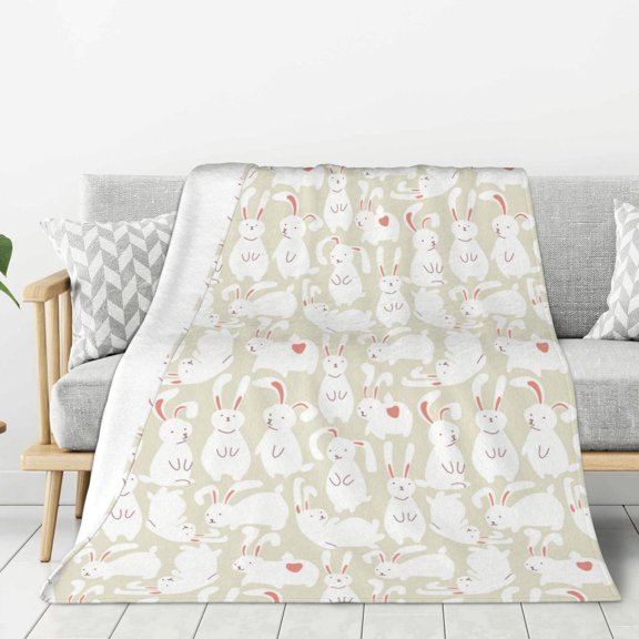 Rateoe White Rabbit Pattern Flannel Throw Blanket, Ultra-soft Blanket for Bed, Couch, Car, Hypoallergenic Anti-pilling blanket-40"x30"(Vertical)