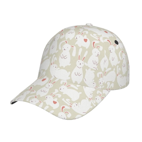 Rateoe White Rabbit Pattern Men’s Baseball Cap – Adjustable Curved Brim Hat, Soft Cotton Sports Cap for Outdoor, Casual, and Everyday Wear, Comfortable & Breathable