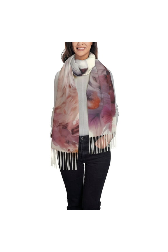 White Red Cat Couple Women's Traditional Scarf Wrap Tassel Shawl Fringes Neck Head Shawl Retro Scarf