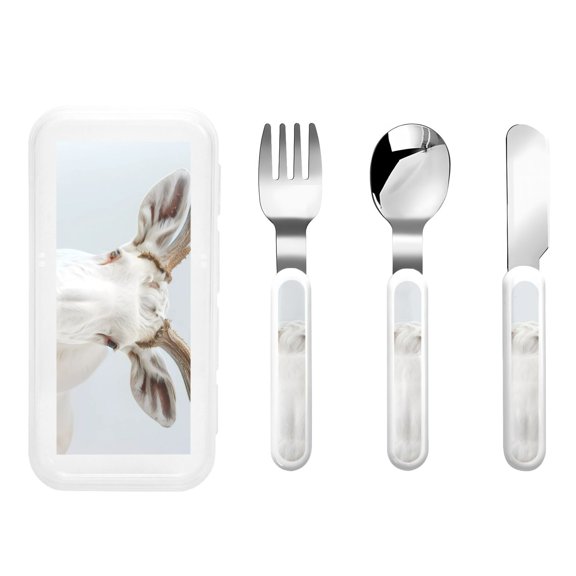 Rateoe White Reindeer Portrait for Stainless Steel Kids Silverware Set - Child and Toddler Safe Flatware - Children's Knife, Fork And Spoon Set