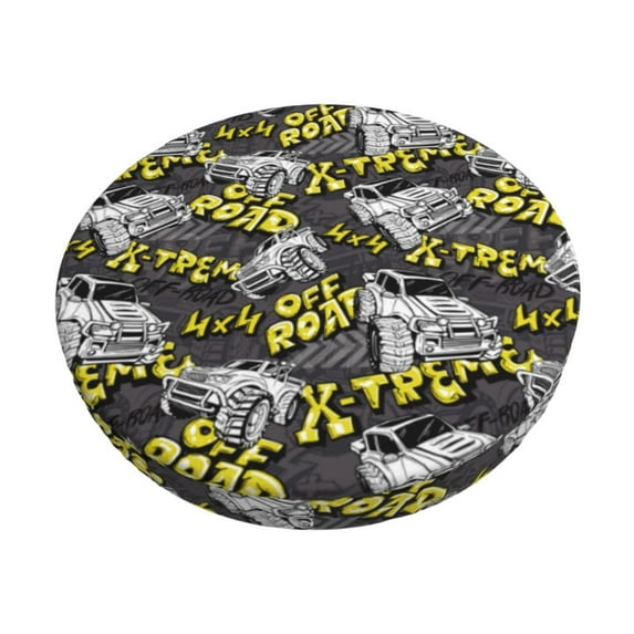 Rateoe White Retro Off-Road Vehicle Pattern Round Bar Stool Seat Covers,Washable Stool Cushion Slipcover Elastic Bar Chair Covers for 12-14 Inch Chair -12 inch