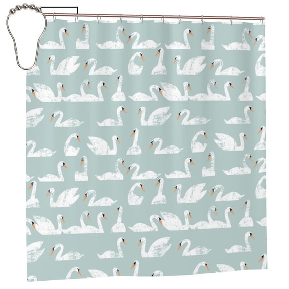 Rateoe White Swan Shower Curtain - Fancy Bathroom Shower Curtain Sets - Waterproof Shower Curtain with Hooks with 12 Plastic Hooks 72x72 Inches