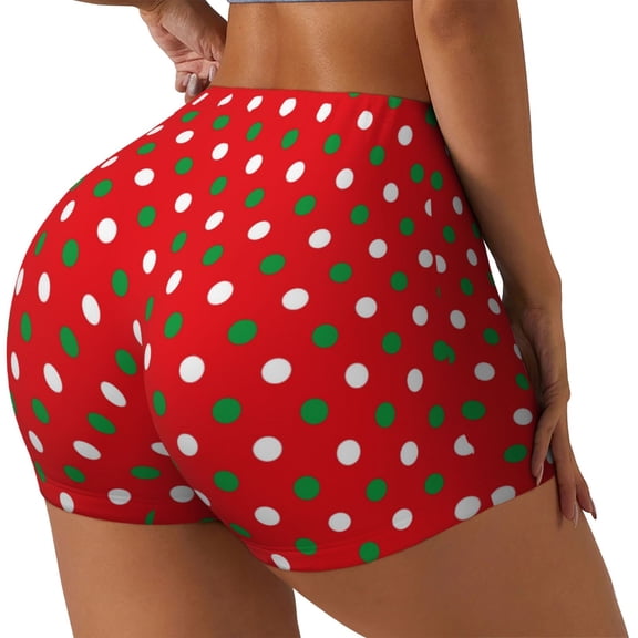 Rateoe White and Green Polka Dot Printed Power Workout Shorts for Women Tummy Control Squat Proof Ribbed Thick Seamless Scrunch Active Short-Small