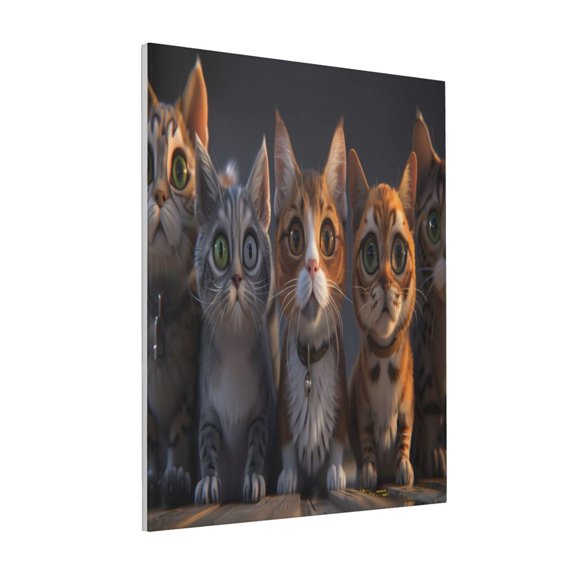 Rateoe Wide Eyed Cartoon Cats Pattern Decorative Picture – Unique Modern Wall Art, Ready-to-Hang Canvas Print for Home (Vertical)