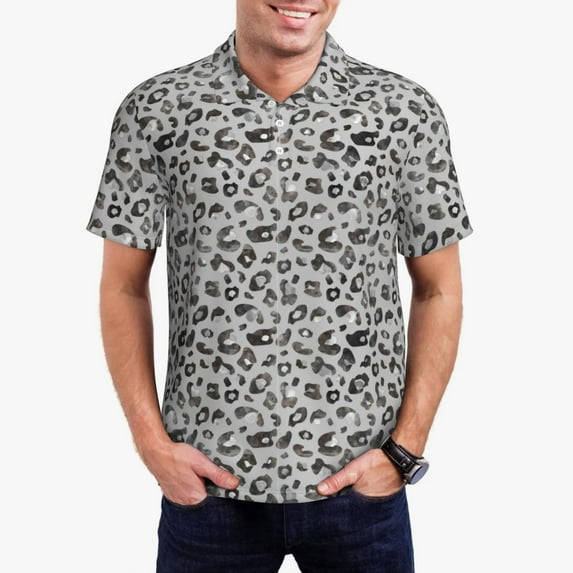 Rateoe Wild Animal Leopard Print Pattern Men's Short Sleeve Polo Shirts, Golf Polo Shirts Short Sleeve Performance Moisture Wicking Dry-Small
