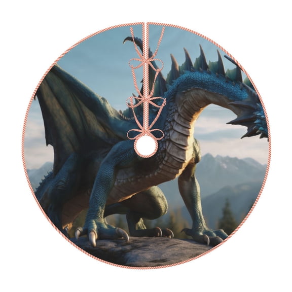 Rateoe Wild Blue Cool Dragon Pattern Christmas Tree Skirt with Ties , Christmas Tree Decorations, Farmhouse Christmas Decor Xmas Holiday Decorations-48"