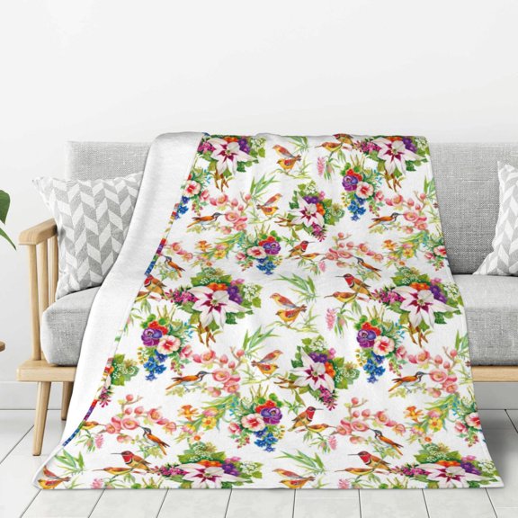 Rateoe Wild Exotic Birds And Flowers Pattern Flannel Throw Blanket, Ultra-soft Blanket for Bed, Couch, Car, Hypoallergenic Anti-pilling blanket-