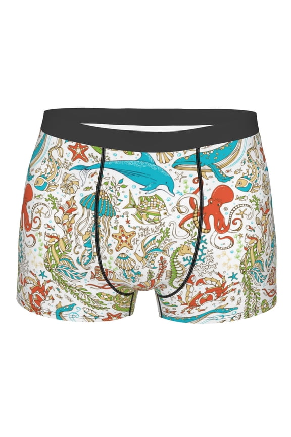 Wild Sea Life Mens Boxer Briefs Poly Spandex Performance Boxer Briefs Underwear Hem Boxer Briefs - XX-Large