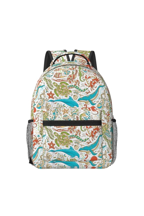 Wild Sea Life Pattern Durable Student Backpack Laptop Bag- Ergonomic Design, Waterproof Twill Fabric - Ideal for School, Travel, and Outdoor Activities