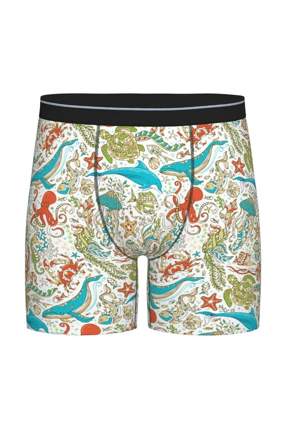Wild Sea Life Print Men’s Underwear Boxer Briefs Soft Comfortable Underwear Boxer Briefs, Long Leg Briefs,Anti-chafing Boxer Briefs