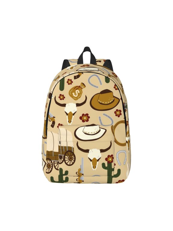 Wild West Cowboy Pattern Canvas College Laptop Backpack,Travel Daypack,Durable Rucksack Travel Notebook Bag School Backpack Book Bag for Men Women-Small