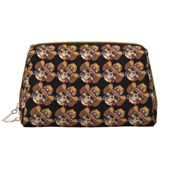 Rateoe Wild West Cowboy Skull for Travel Makeup Bag,Large Capacity Cosmetic Bags for Women,Waterproof Portable Pouch Open Flat Toiletry Bag Make up Organizer