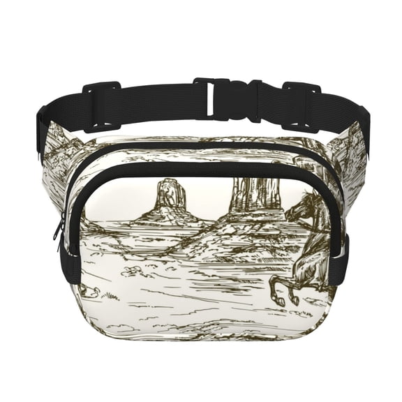Rateoe Wild West Desert With Cowboy Print Fanny Pack Belt Bag for Women and Men, Square Double-Layer Waterproof Waist Pack with Adjustable Strap for Hiking, Jogging, Cycling