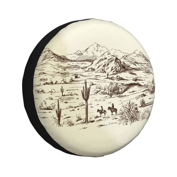 Rateoe Wild West Desert With Cowboys Pattern Tire Cover Wheel Protectors Weatherproof Wheel Covers Universal Fit for Trailer Rv SUV Truck Camper Travel Trailers Accessories-14 inch