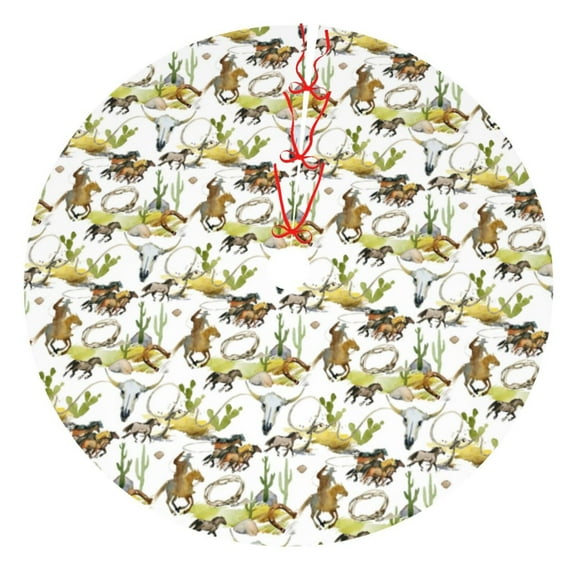 Rateoe Wild West Western Print Christmas Tree Skirt 30" for Xmas Holiday New Year Party Circle Tree Mat Ornaments Decoration