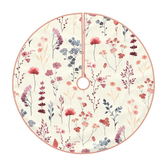 Rateoe Wildflower Watercolor 3 Pattern Christmas Tree Skirt with Ties, Christmas Tree Decorations, Farmhouse Christmas Decor Xmas Holiday Decorations-