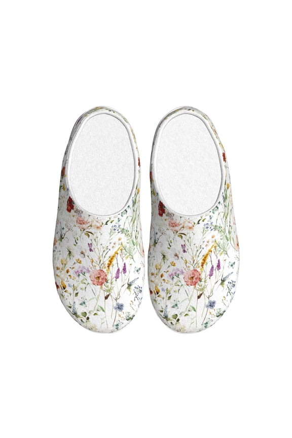 Wildflower Watercolor Print Women's Men's Cotton Knit Slippers Lightweight Memory Foam Indoor House Shoes with Anti-Skid Sole-35/36