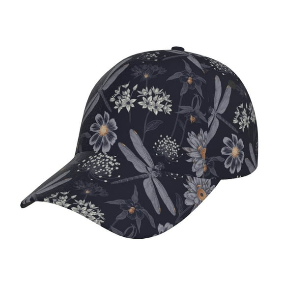 Rateoe Wildflowers And Dragonflies Pattern Baseball Cap Outdoor Cap Mountain Dad Hat - Unstructured Soft Cotton Cap-Adjustable UV Protection Cap