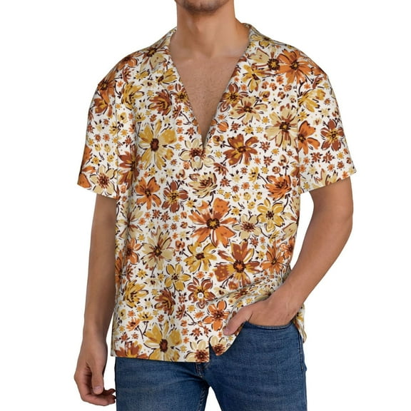 Rateoe Wildflowers Vintage Print Mens Front Pocket Hawaiian Shirts Casual Shirts Short Sleeve Button Down Beach Tropical Shirts-3X-Large