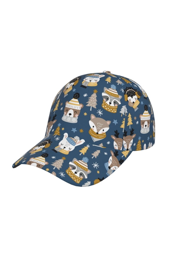 Winter Animal Friends Pattern Mens Baseball Cap  Adjustable Curved Brim Hat, Soft Cotton Sports Cap for Outdoor, Casual, and Everyday Wear, Comfortable & Breathable