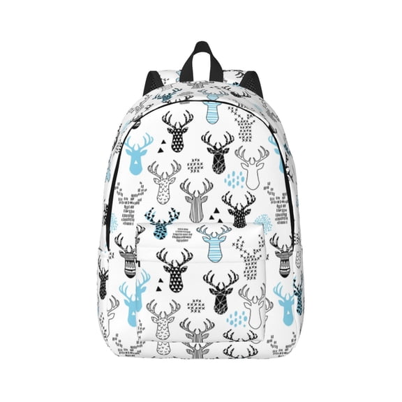 Rateoe Winter Art Blue and Black Moose Pattern Canvas College Laptop Backpack,Travel Daypack,Durable Rucksack Travel Notebook Bag School Backpack Book Bag for Men Women-Small
