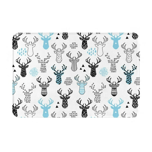 Rateoe Winter Art Blue and Black Moose Pattern Flannel Door Mat Indoor Outdoor Entrance, Waterproof All-Weather Doormat,Fade Resistant, Low Profile Entryway Mat 16x24in